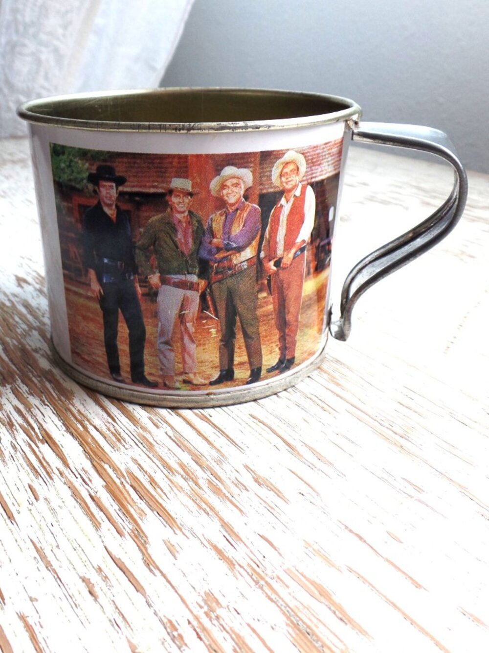 Vintage Commemorative Tin Cup Ponderosa Ranch Bonanza TV Show Lake Tahoe NV USA